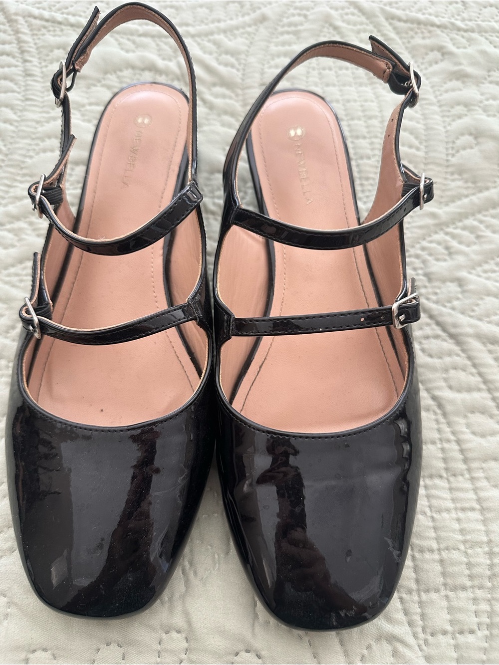 NewBella Sz 10 Black Patent Mary Jane Slingback Flats